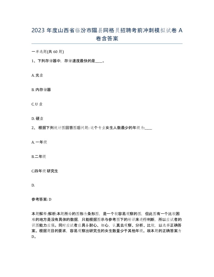 2023年度山西省临汾市隰县网格员招聘考前冲刺模拟试卷A卷含答案