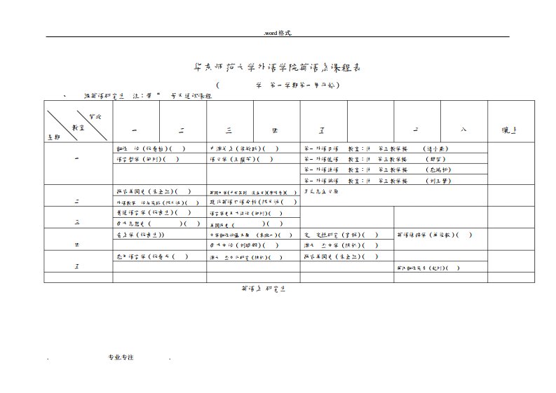 华东师大外语学院闵行校区英语系课程表