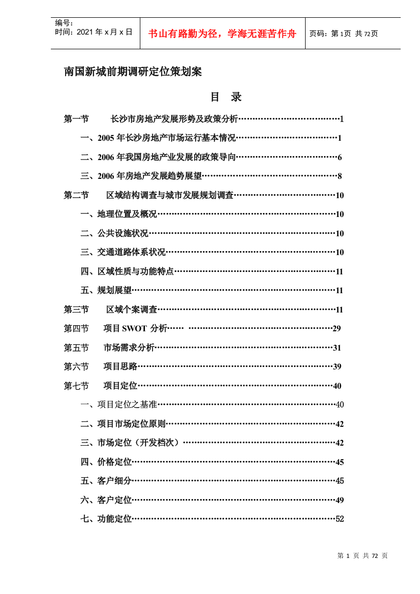 南国新城前期调研定位策划方案