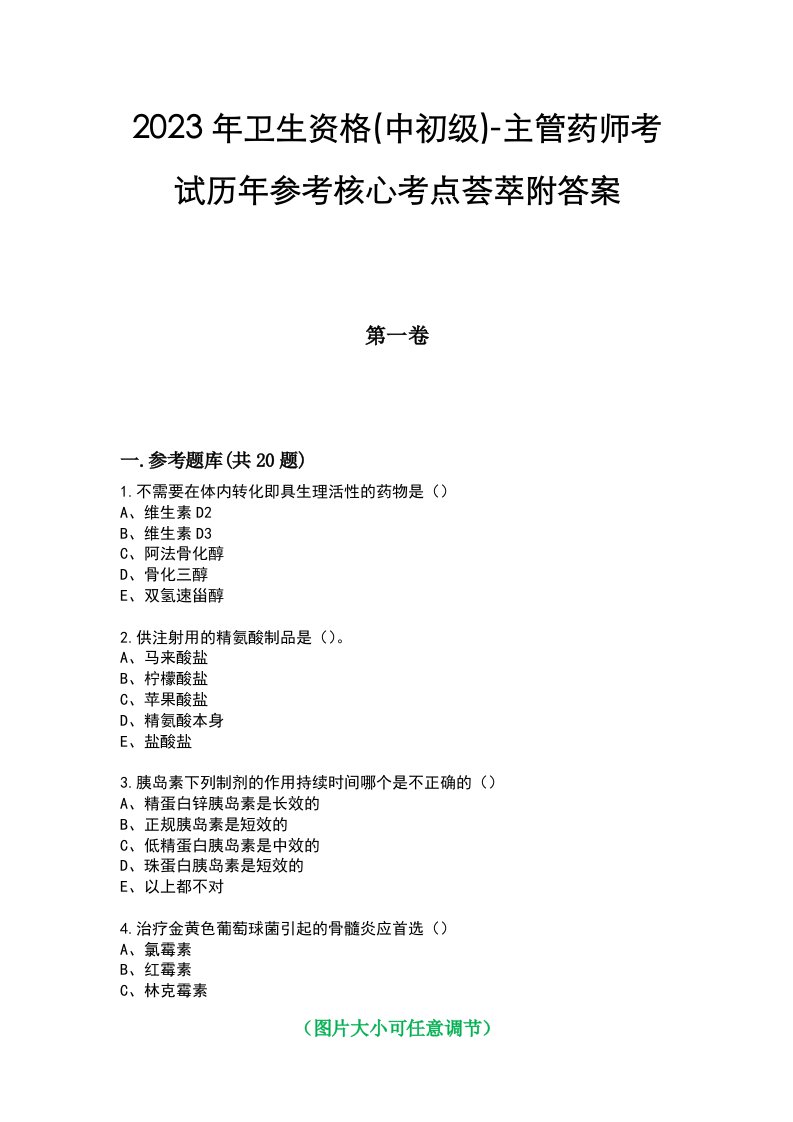 2023年卫生资格(中初级)-主管药师考试历年参考核心考点荟萃附答案