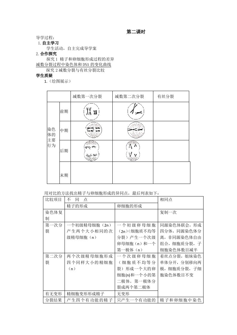 人教高中生物必修2导学案：第二章第1节