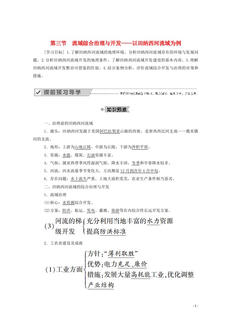 2020_2021学年高中地理第二章区域可持续发展第三节流域综合治理与开发__以田纳西河流域为例学案湘教版必修3