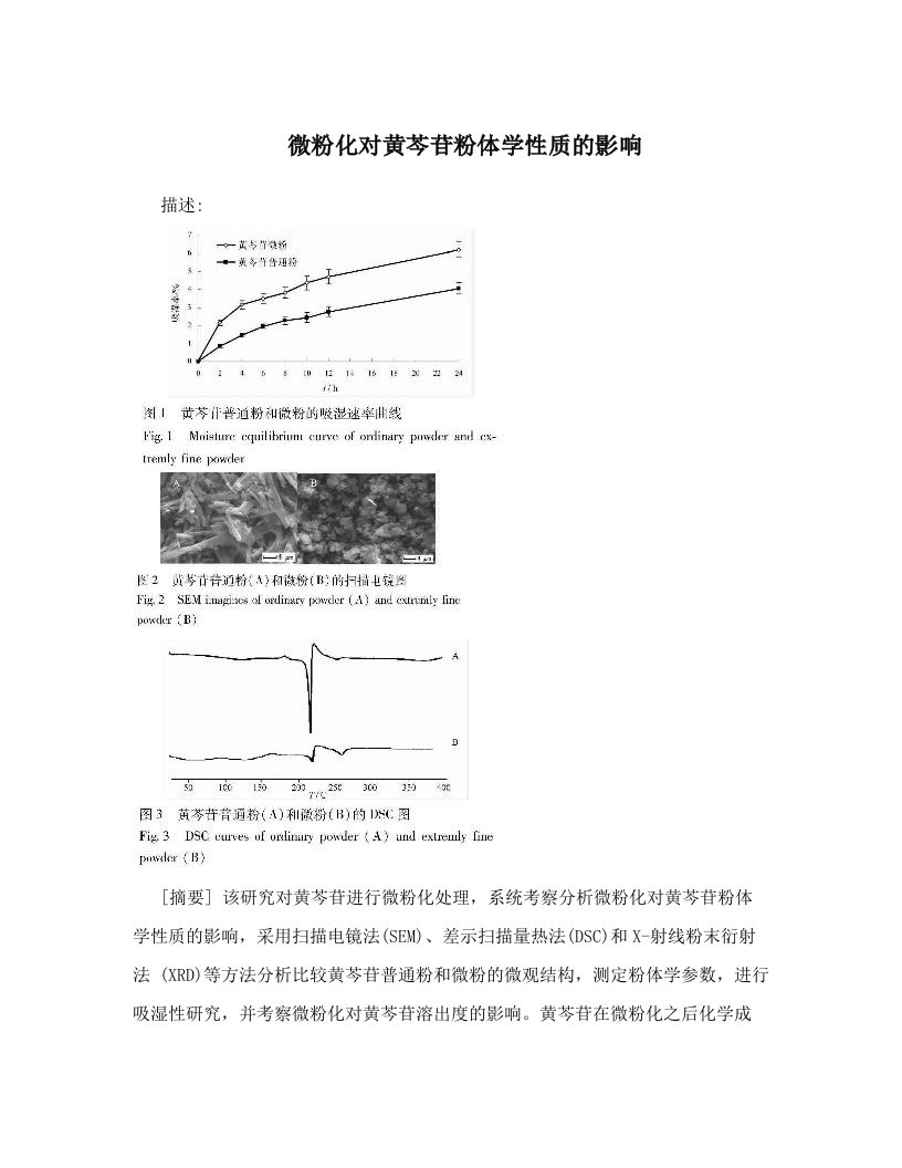 微粉化对黄芩苷粉体学性质的影响