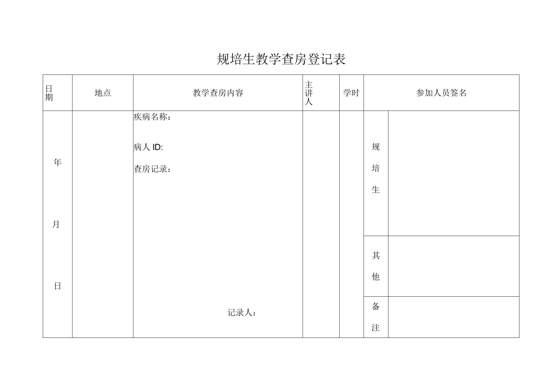 规培生教学查房登记表