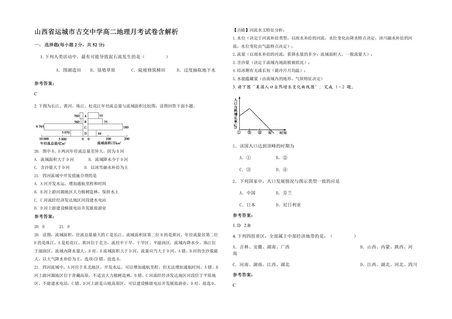 山西省运城市古交中学高二地理月考试卷含解析