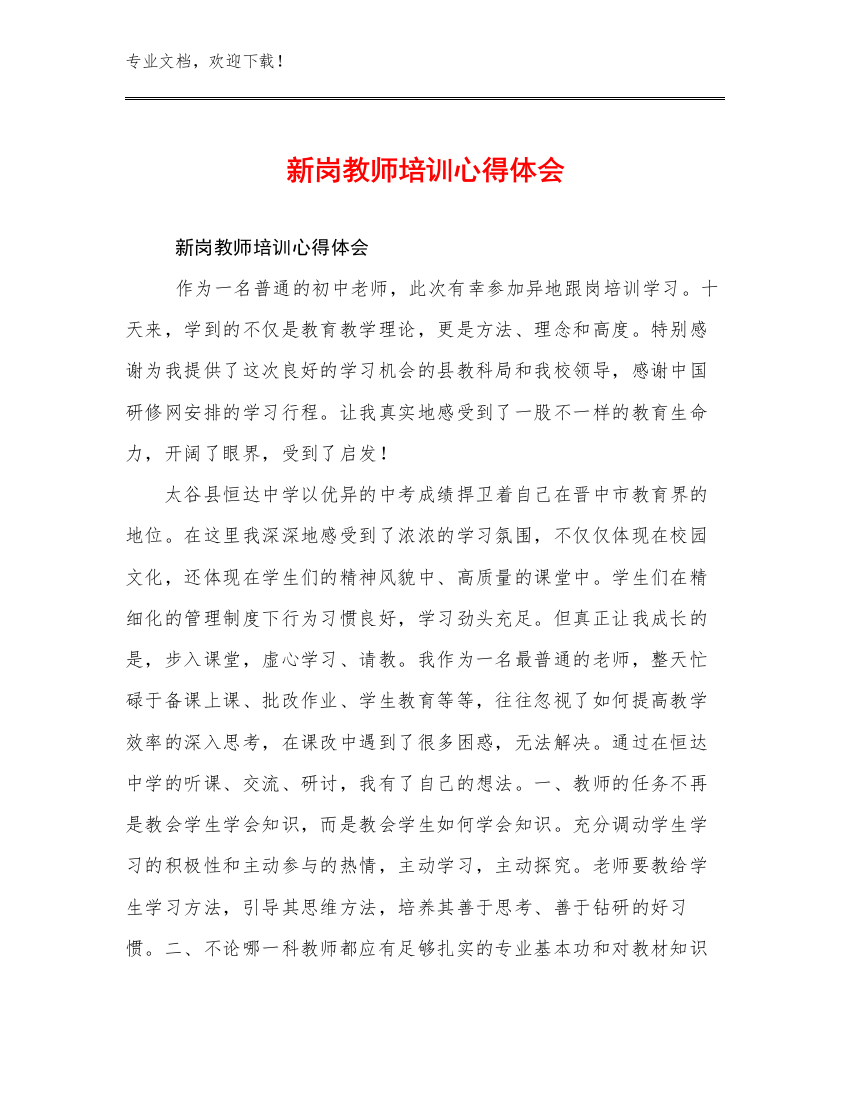 新岗教师培训心得体会范文25篇文档选编