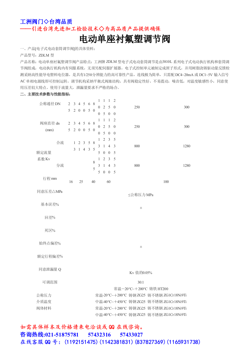 电动单座衬氟塑调节阀-