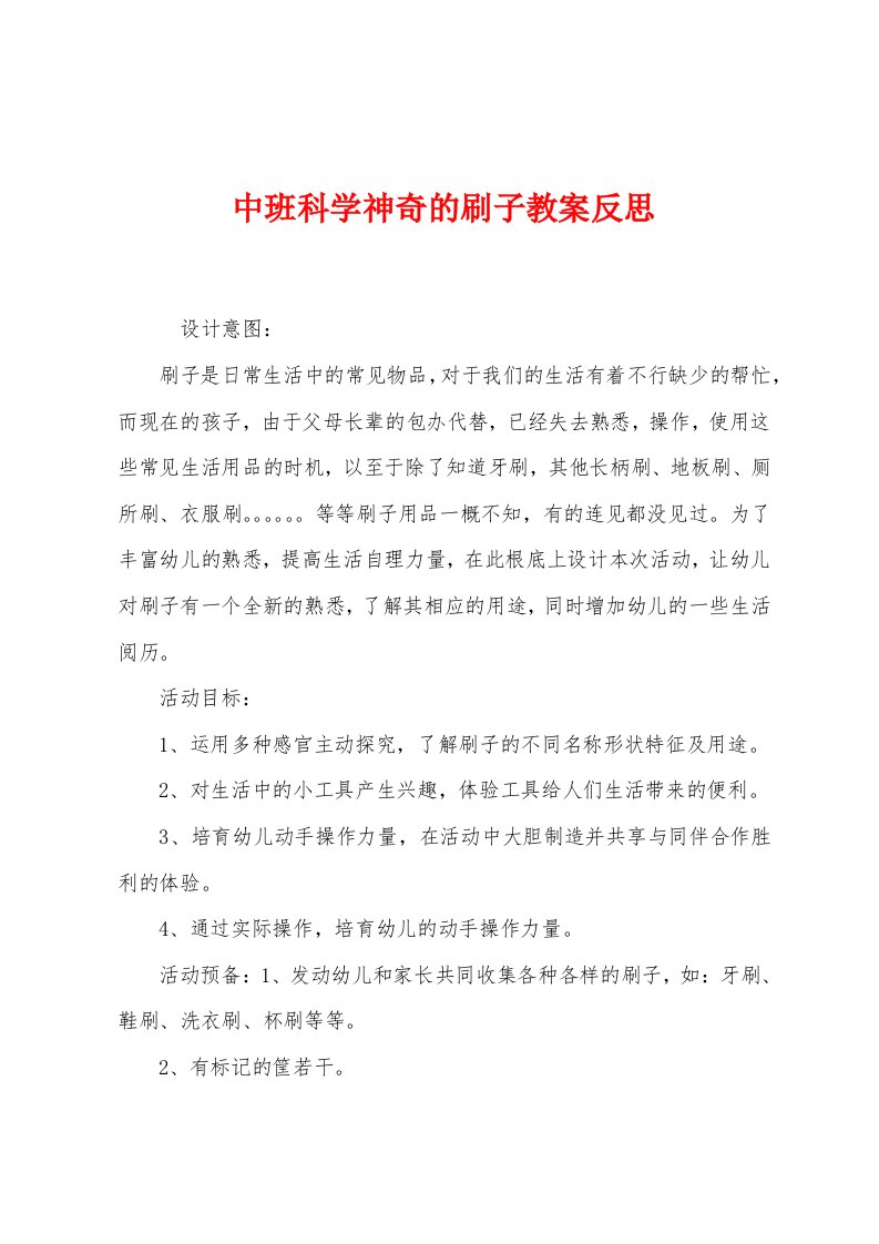 中班科学神奇的刷子教案反思