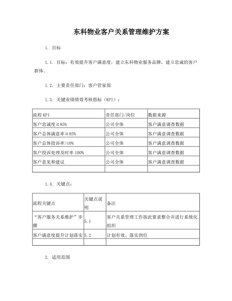 东科物业客户关系管理维护方案