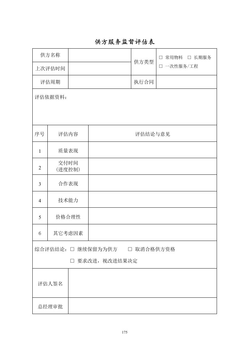 WDWY-FR-MM6203合格供方监督评估表--175-其它制度表格