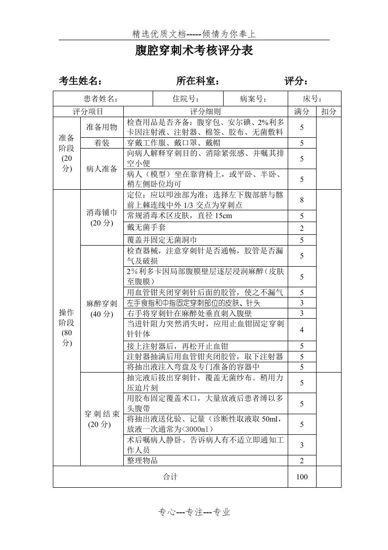 腹腔穿刺术考核评分表(共5页)