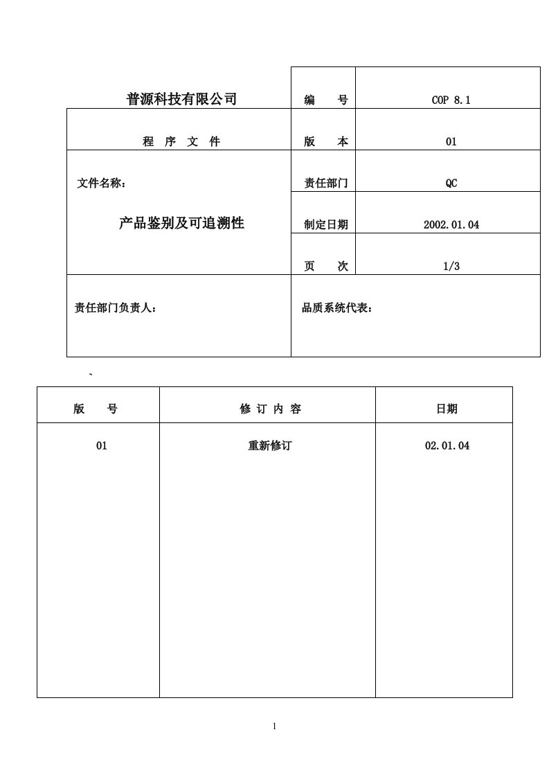 产品鉴别及可追溯性（表格模板、DOC格式）