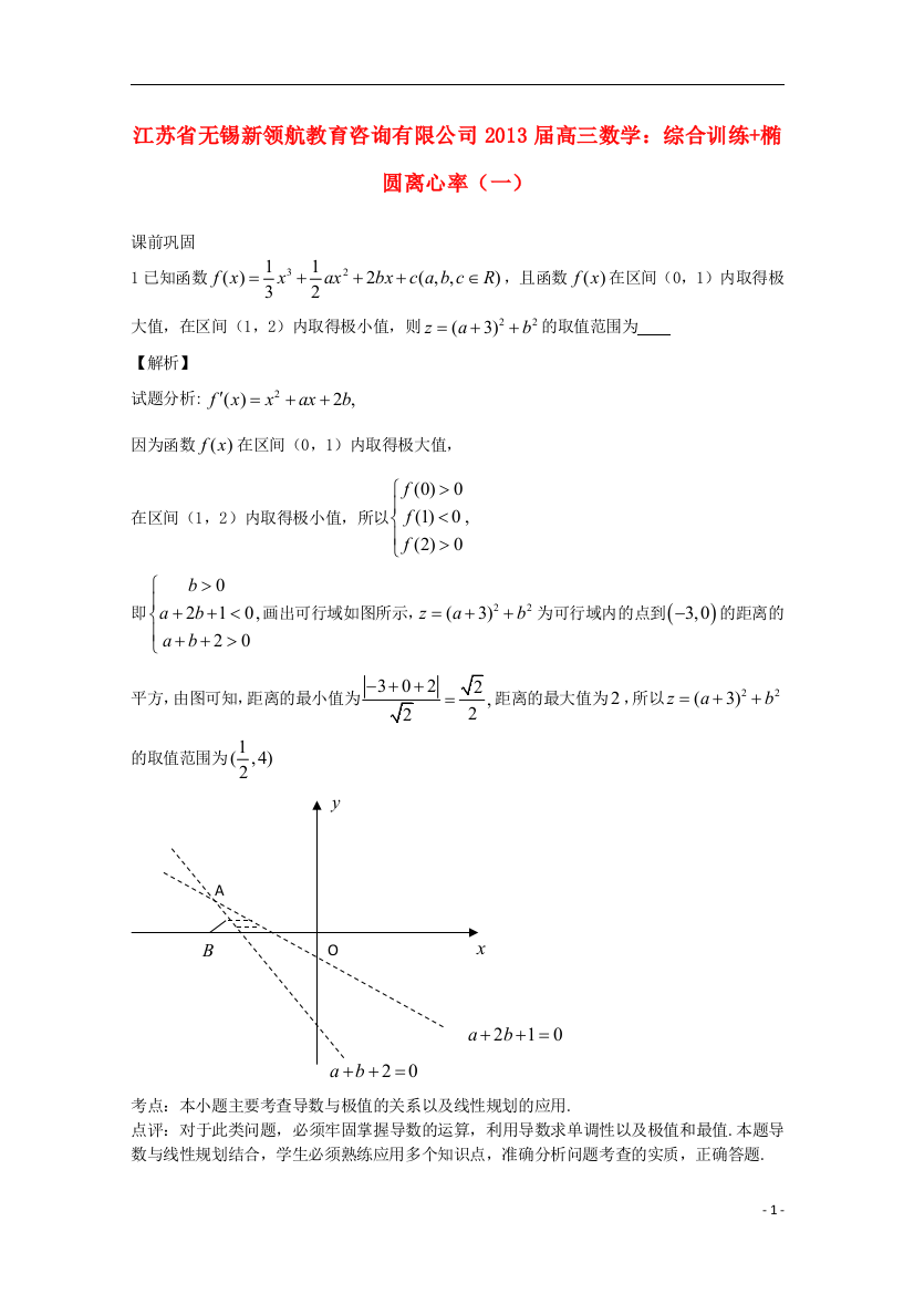 江苏省无锡新领航教育咨询有限公司2013届高三数学