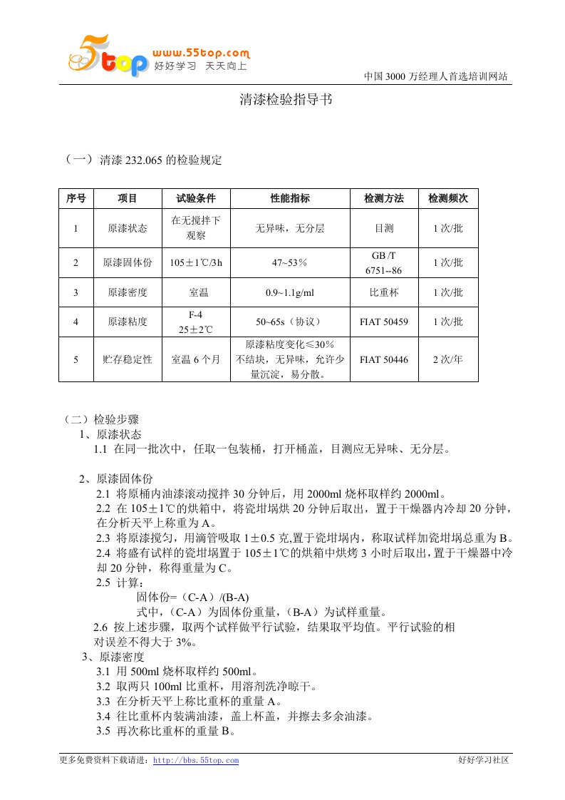 《油漆及辅料检验指导书-电泳漆、清漆、密封胶、单涂层、中涂漆》(5个doc)油漆及辅料检验指导书（清漆）0-质量检验