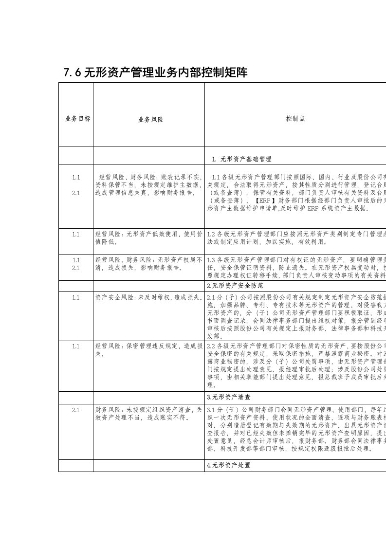 无形资产管理体系业务控制矩阵（制度范本、DOC格式）