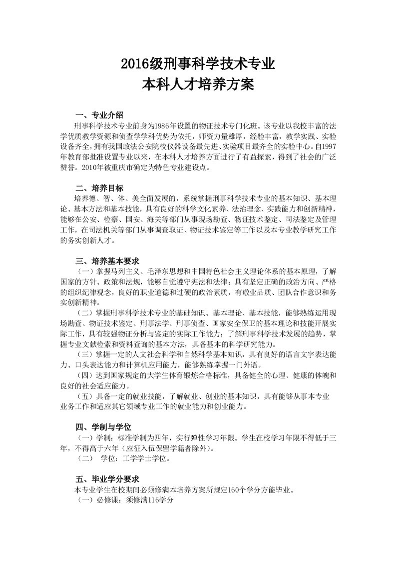 刑事科学技术专业本科人才培养方案