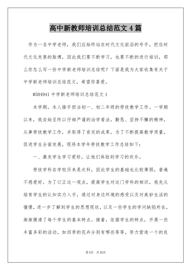 高中新教师培训总结范文4篇