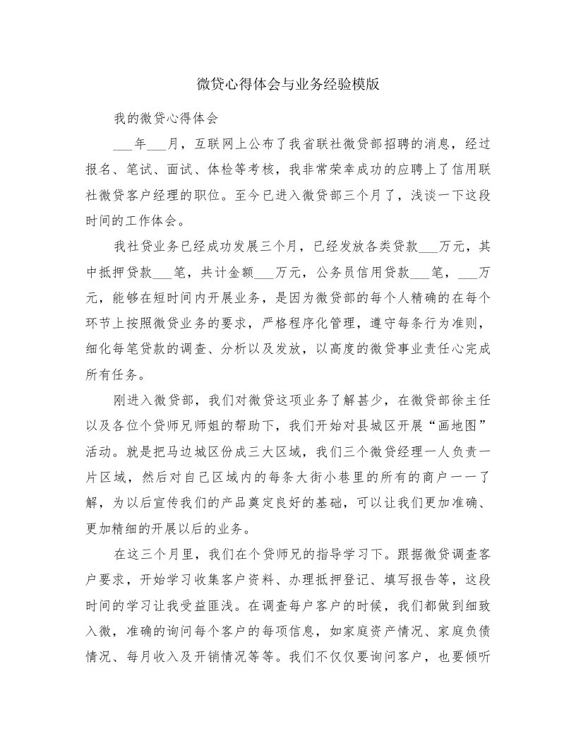 微贷心得体会与业务经验模版