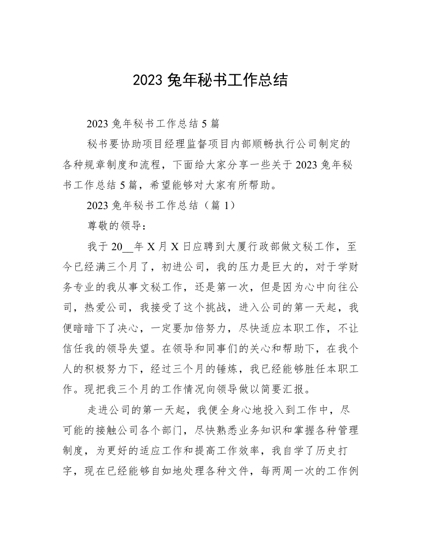 2023兔年秘书工作总结