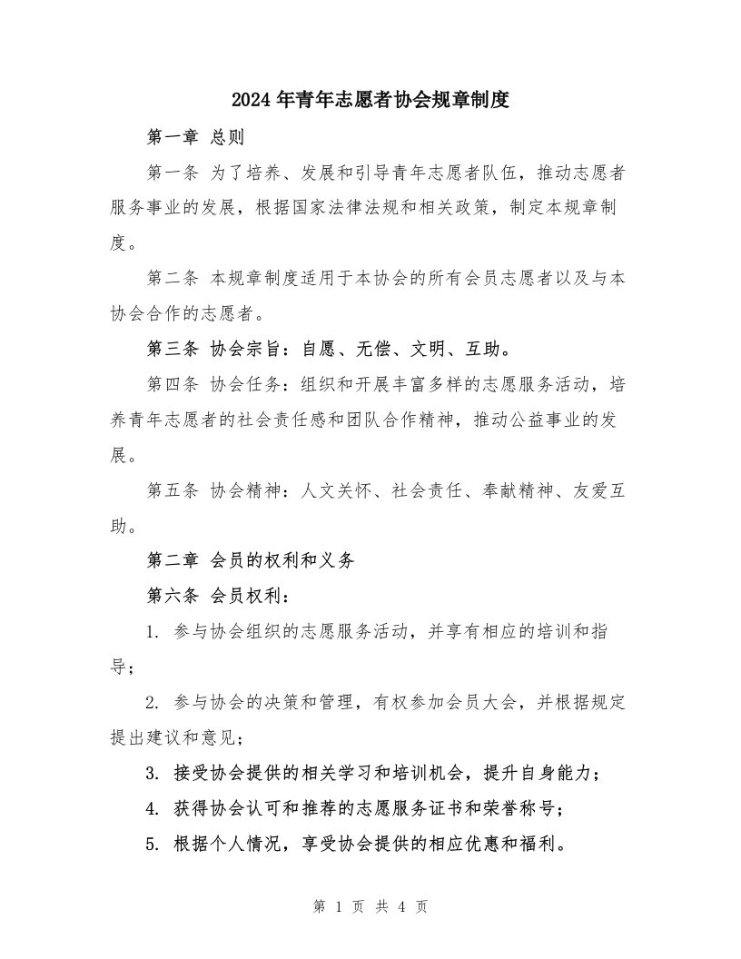 2024年青年志愿者协会规章制度