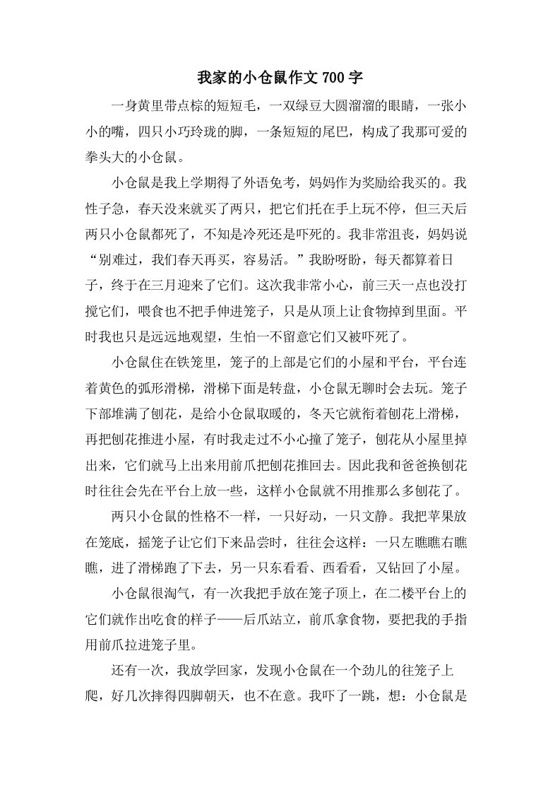 我家的小仓鼠作文700字