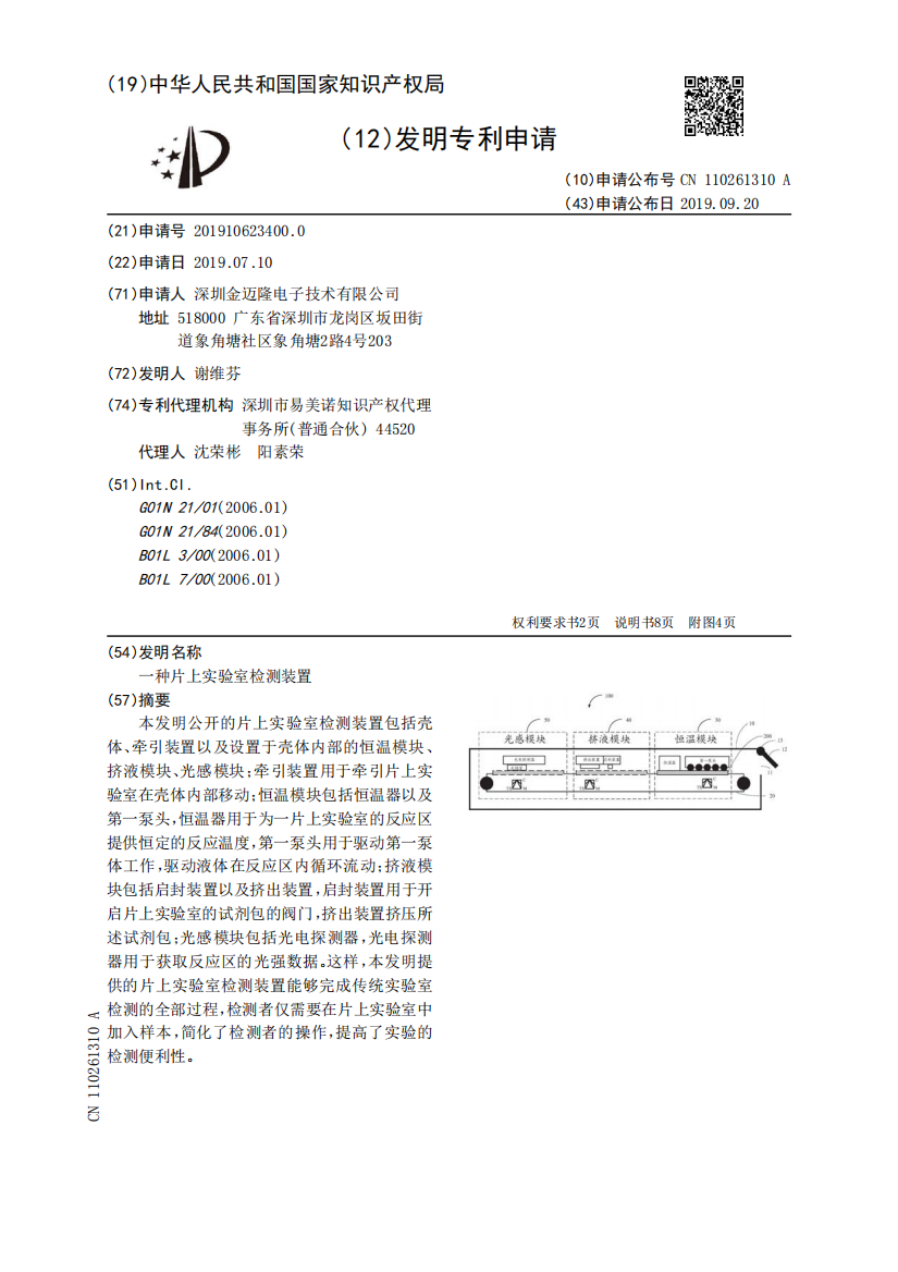 一种片上实验室检测装置