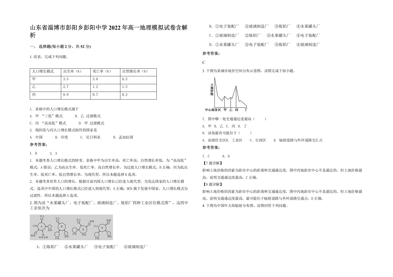 山东省淄博市彭阳乡彭阳中学2022年高一地理模拟试卷含解析