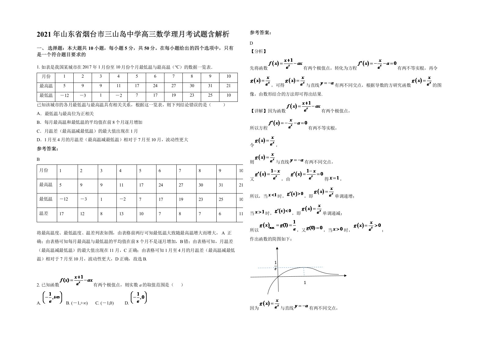 2021年山东省烟台市三山岛中学高三数学理月考试题含解析