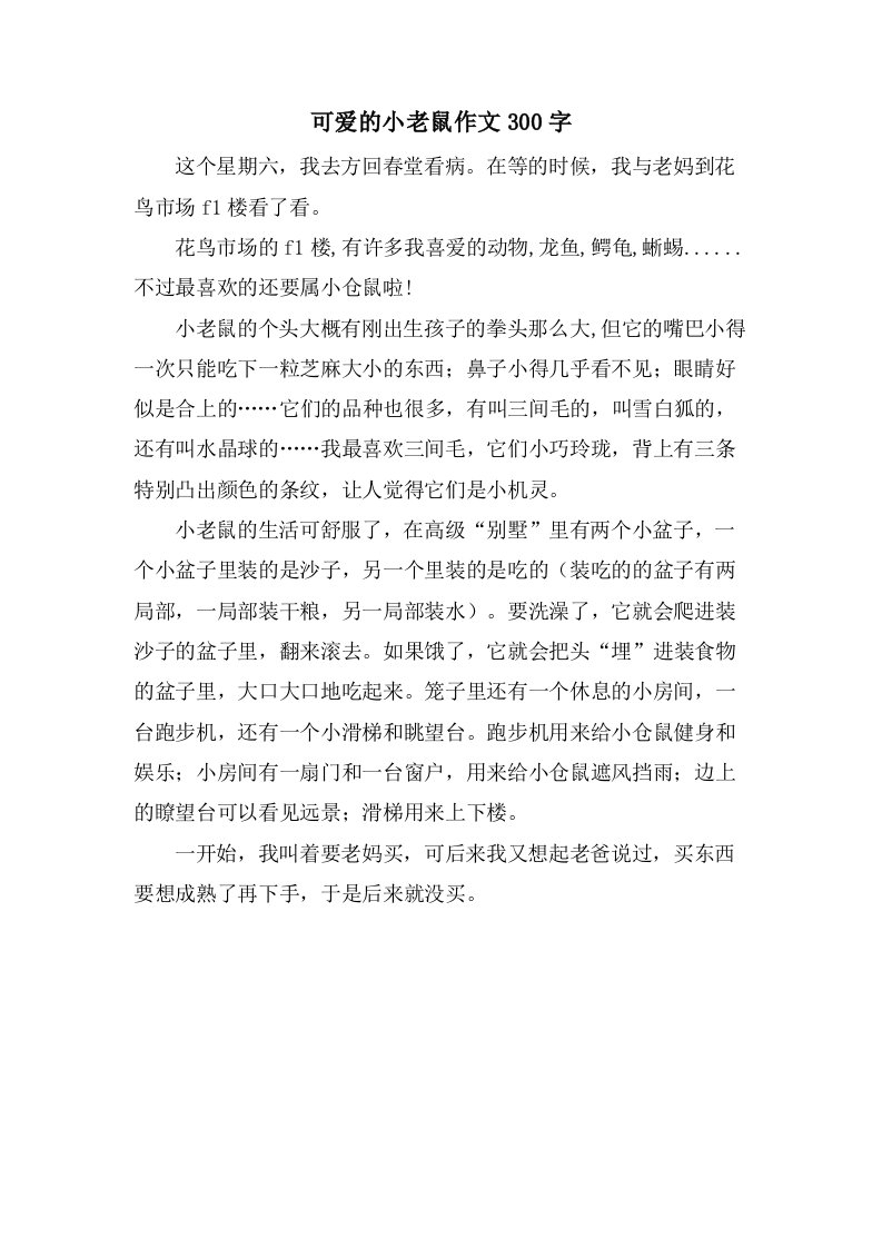 可爱的小老鼠作文300字