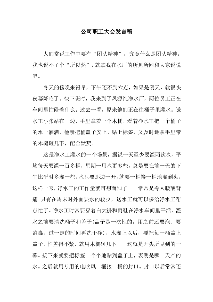 公司职工大会发言稿