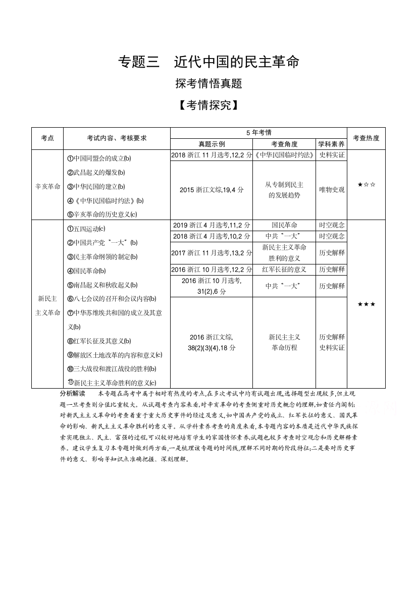 2021高考历史浙江版一轮精练：专题三　近代中国的民主革命