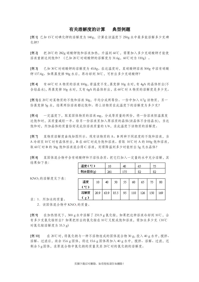 初二溶解度的计算典型例题