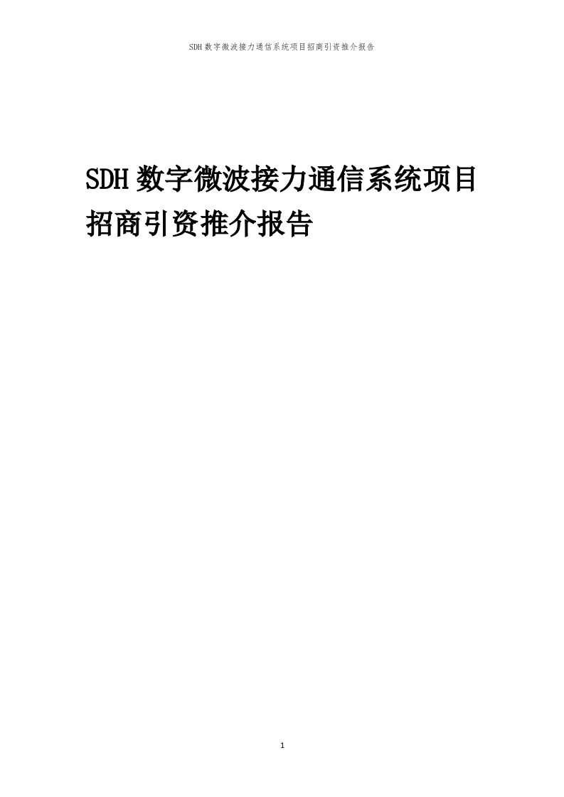 SDH数字微波接力通信系统项目招商引资推介报告