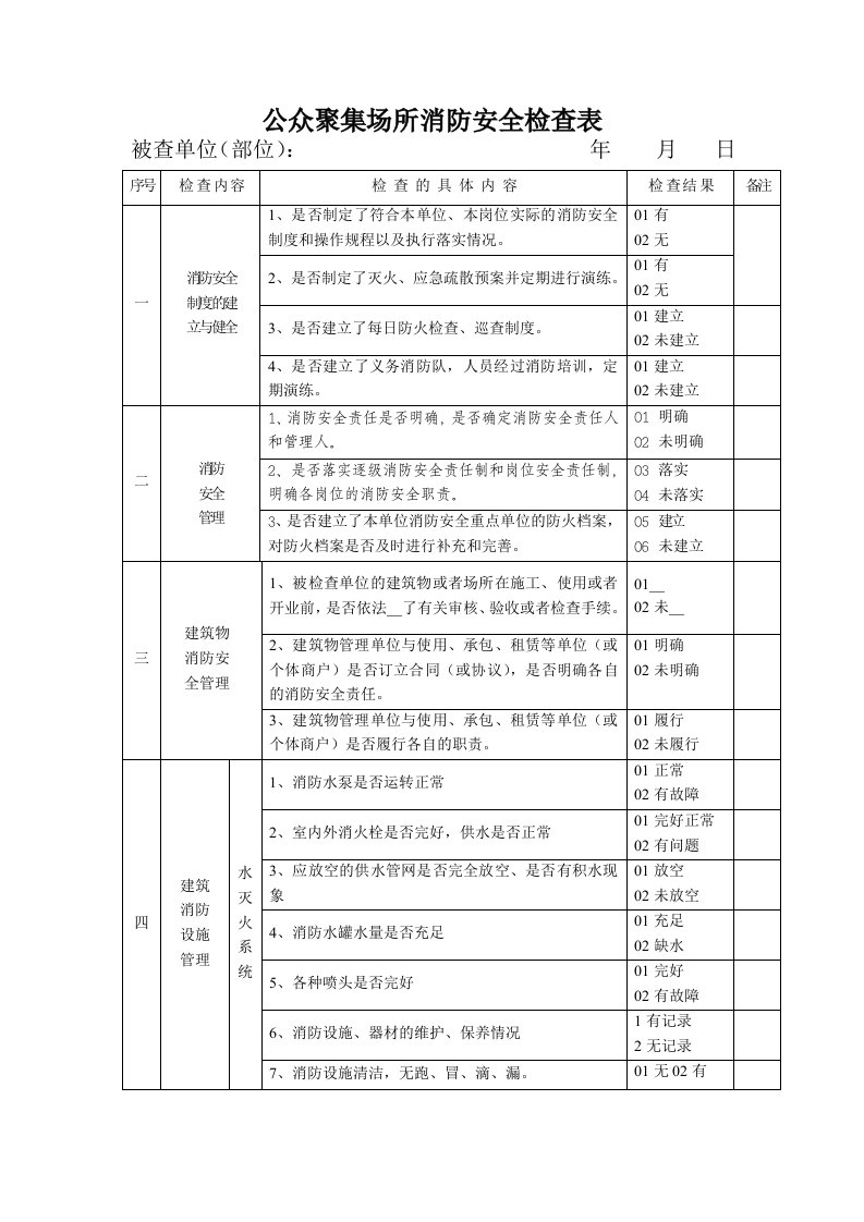 消防安全检查表920117815