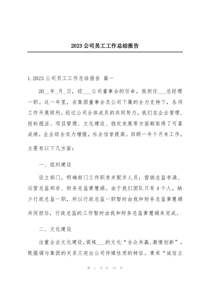 2023公司员工工作总结报告