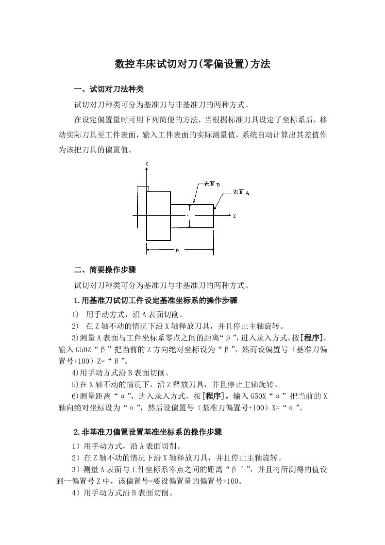 数控车床试切对刀(零偏设置)方法