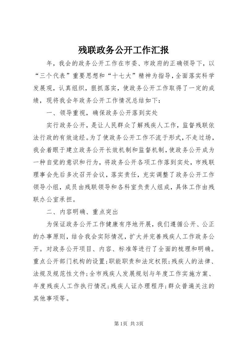 残联政务公开工作汇报