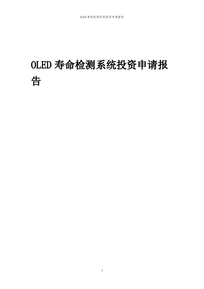 2024年OLED寿命检测系统项目投资申请报告代可行性研究报告