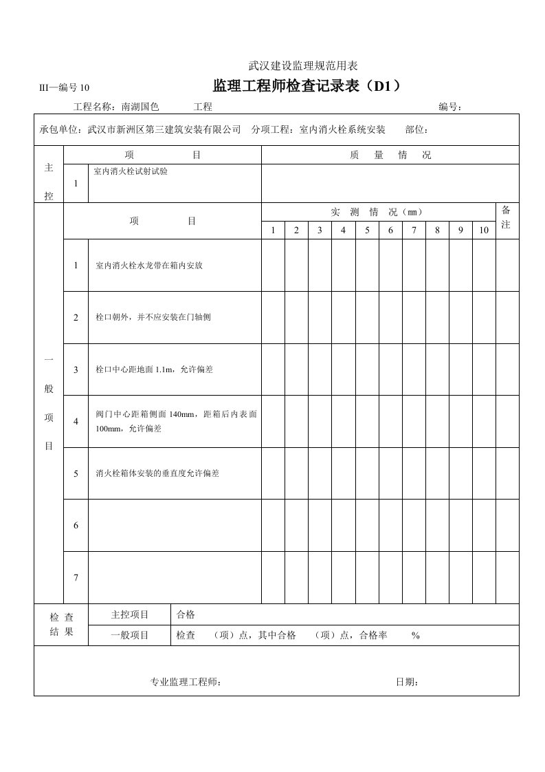 监理工程师检查记录表-消防