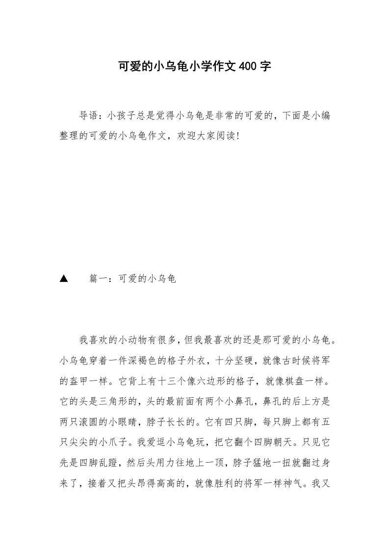 可爱的小乌龟小学作文400字