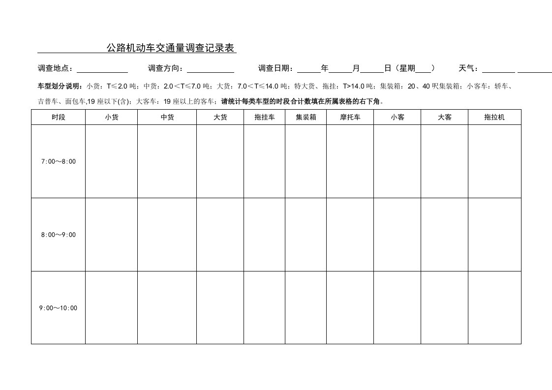 OD交通量调查表