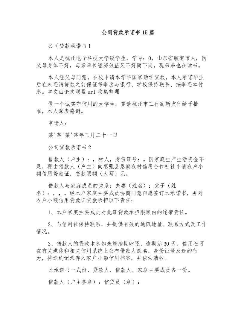 公司贷款承诺书15篇