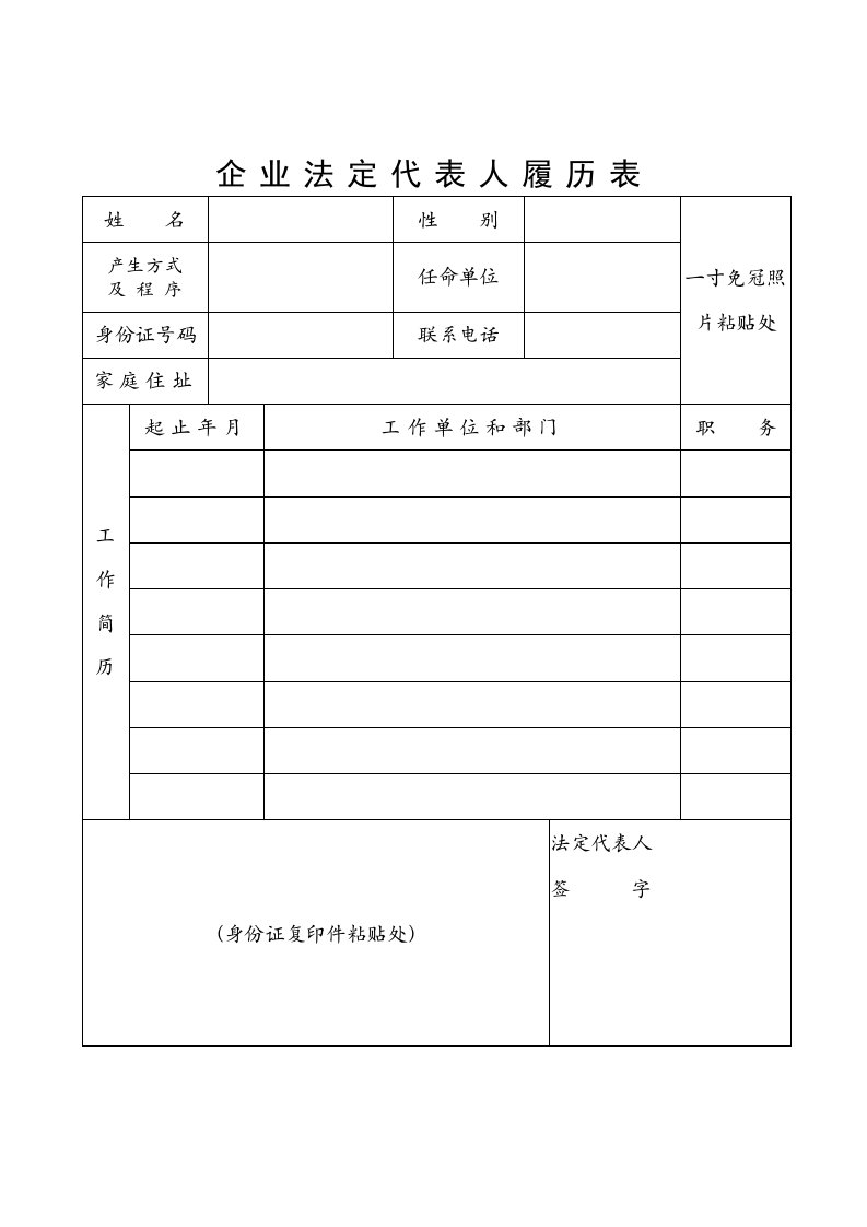 企业法定代表人履历表