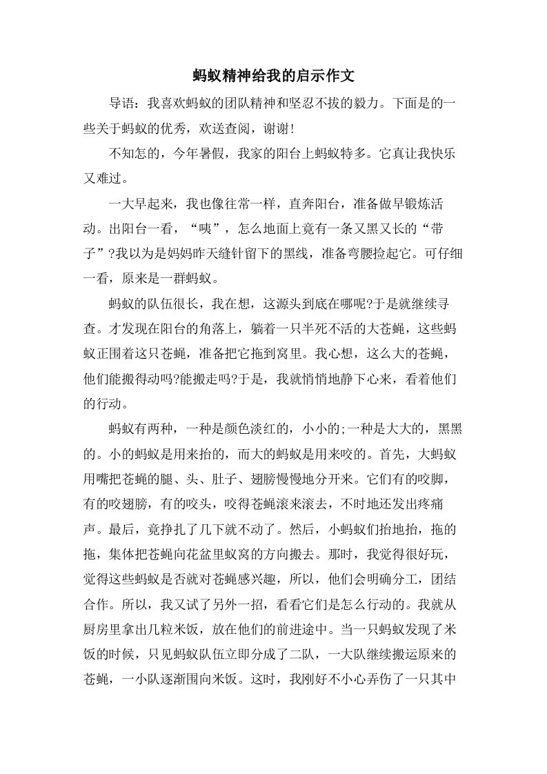 蚂蚁精神给我的启示作文