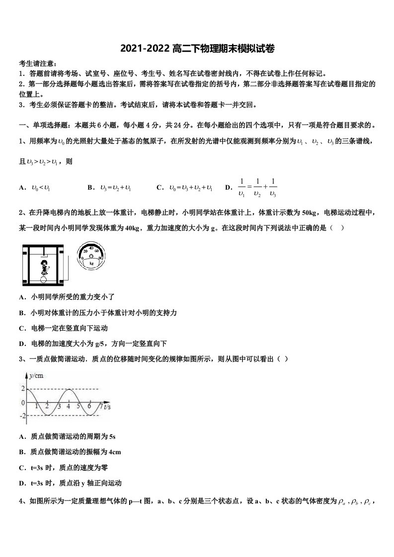 2022届云南省南涧彝族自治县民族中学高二物理第二学期期末检测试题含解析