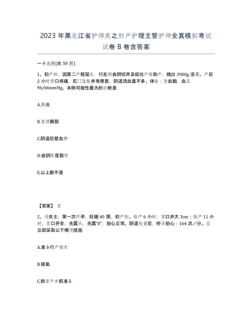 2023年黑龙江省护师类之妇产护理主管护师全真模拟考试试卷B卷含答案