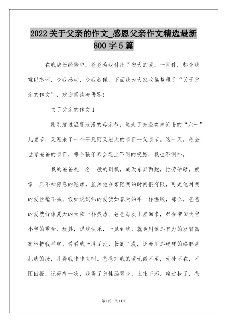 2022关于父亲的作文_感恩父亲作文精选最新800字5篇