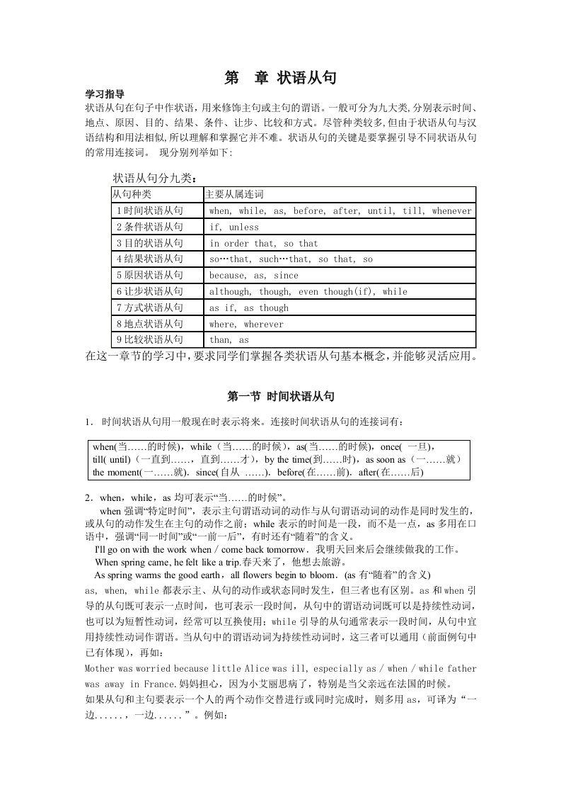 状语从句用法讲解和练习