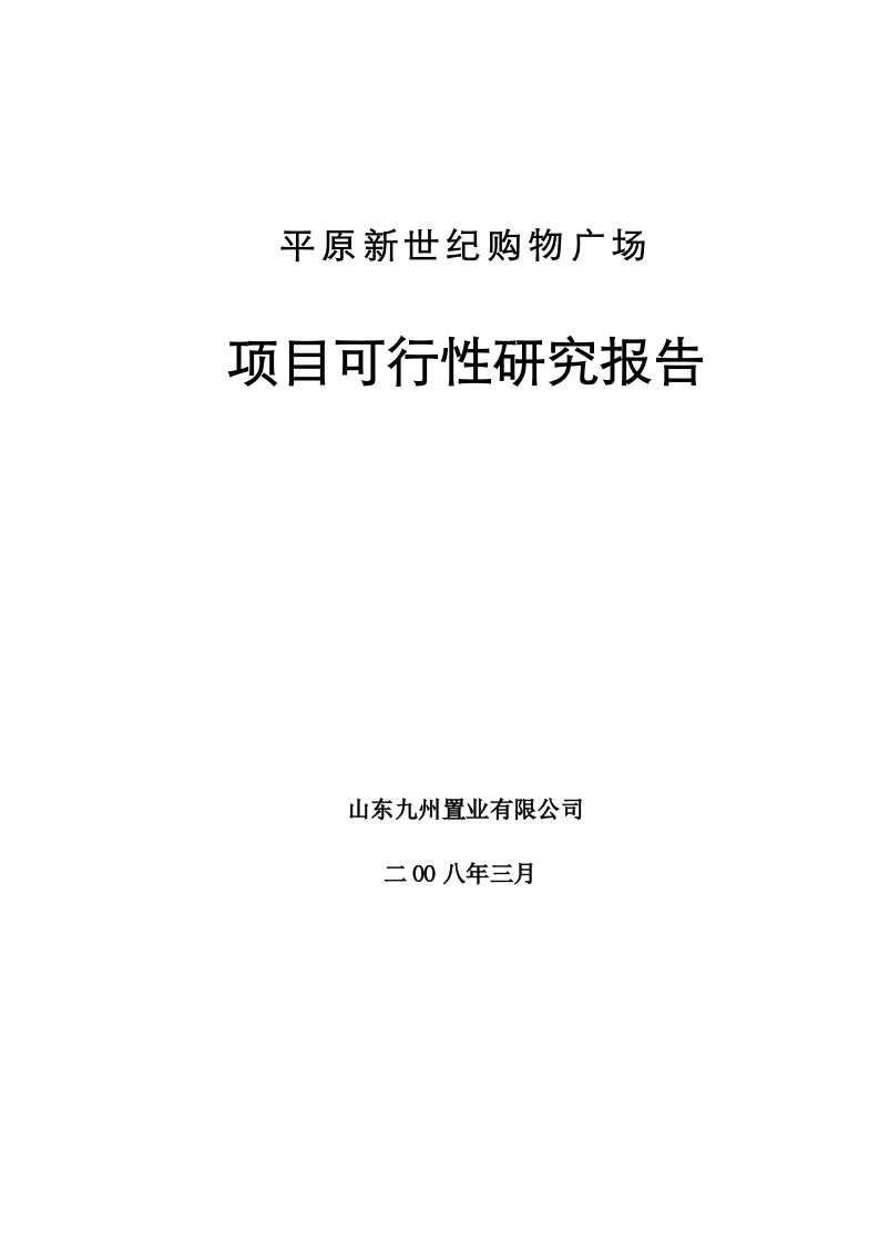 德州平原新世纪购物广场项目可行性分析报告