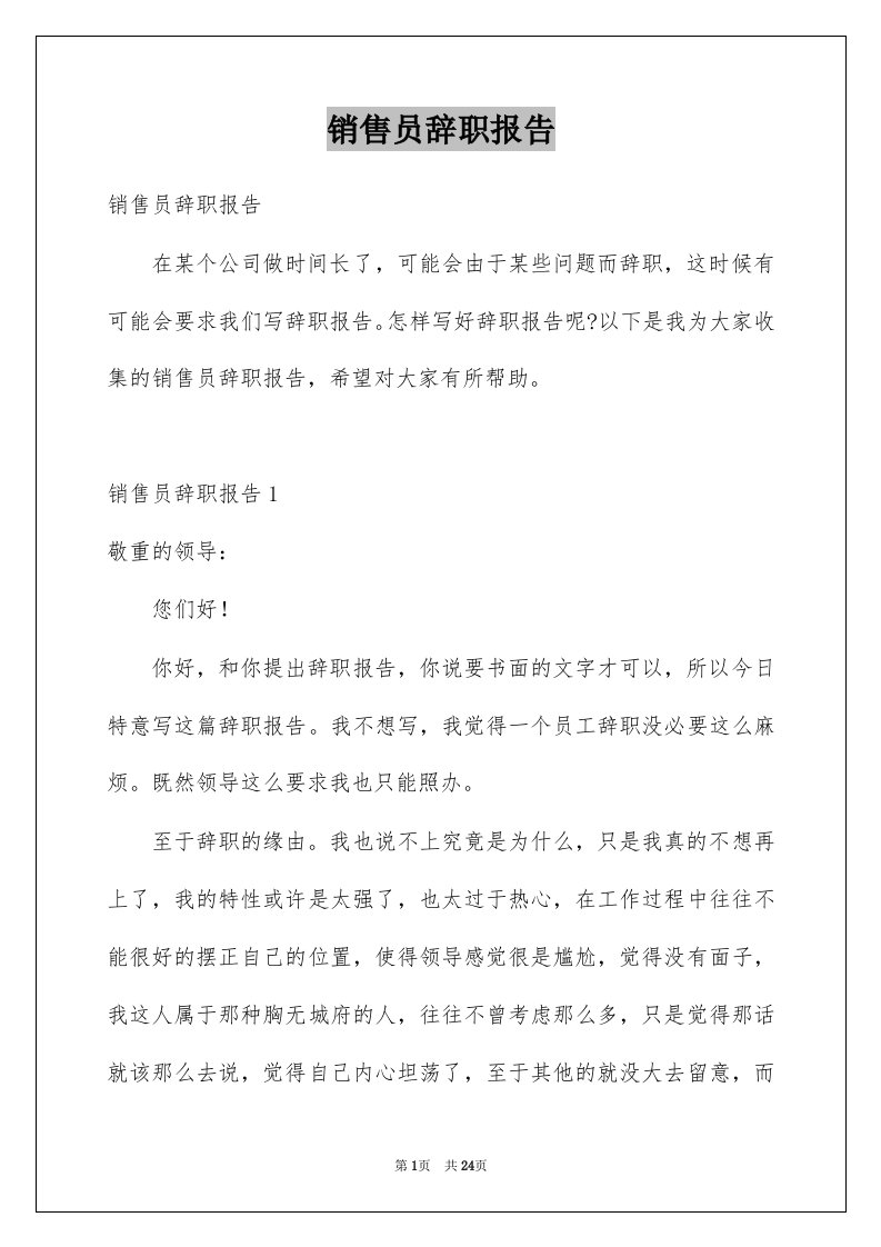 销售员辞职报告例文2